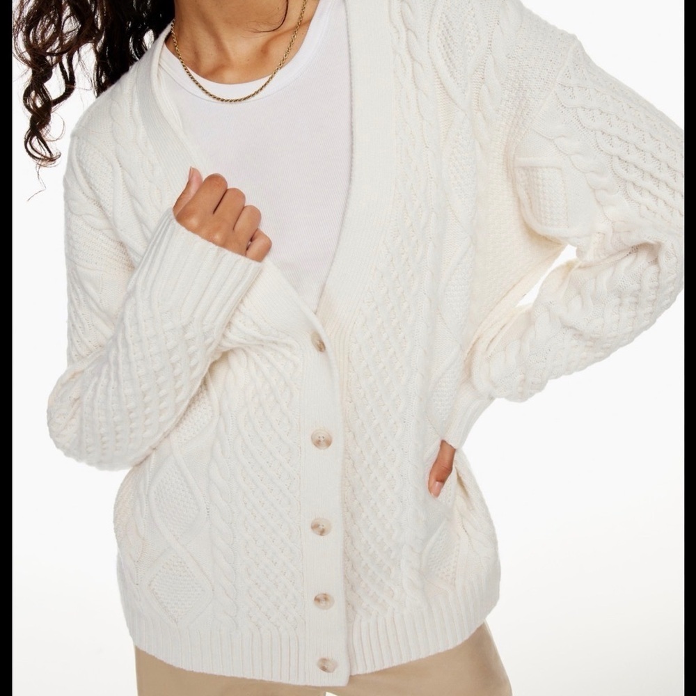 Aritzia Cream Cable-Knit Button Cardigan